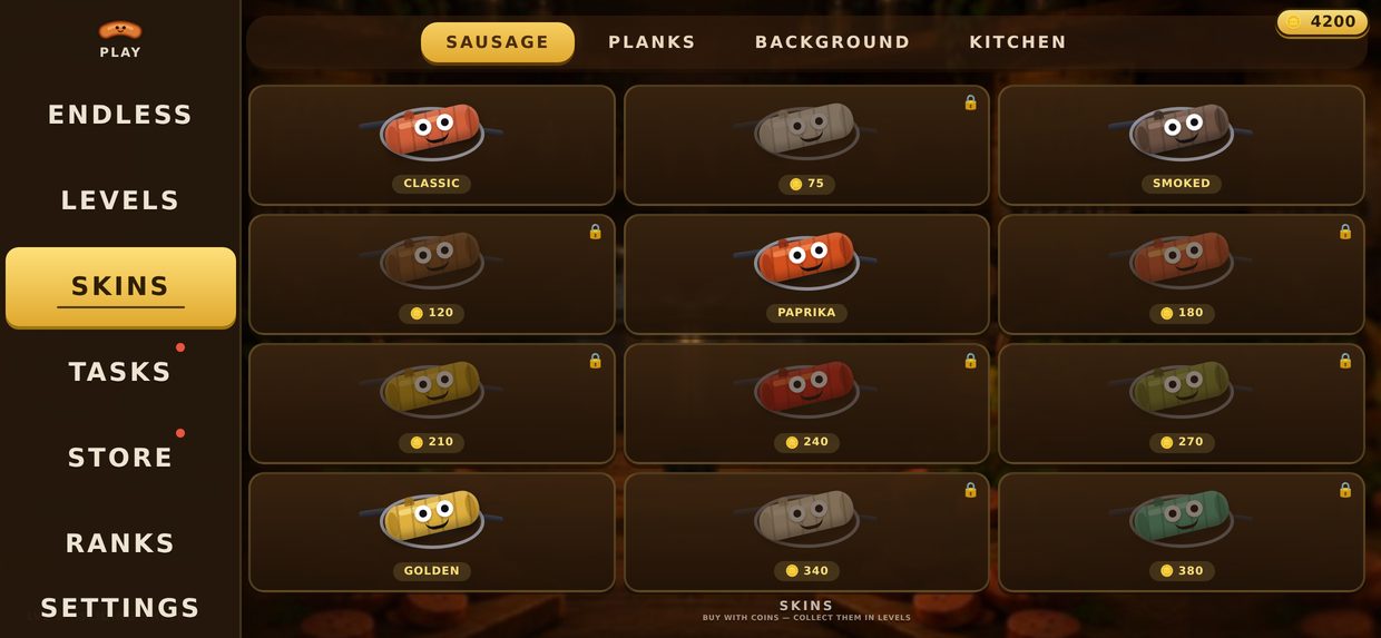 The skins shop showing sausage variants for sale